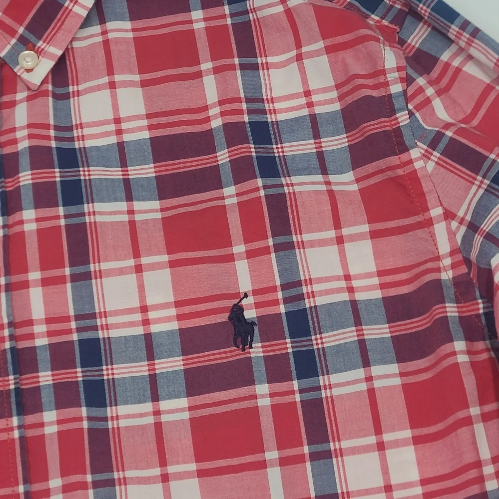 Ralph Lauren boys' red plaid button down shirt size XL